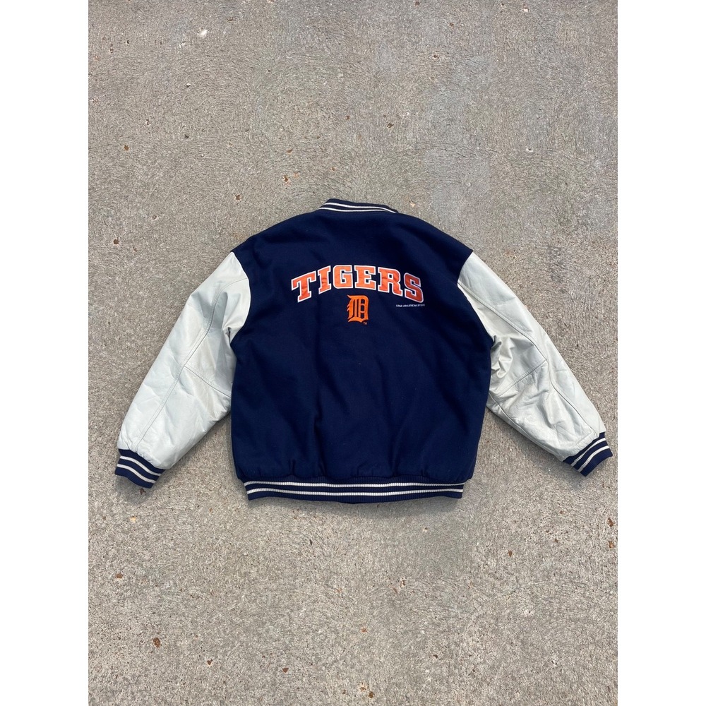Vintage Detroit Tigers Varsity Jacket Mens XL Blue Wool 90s Logo Athletic
